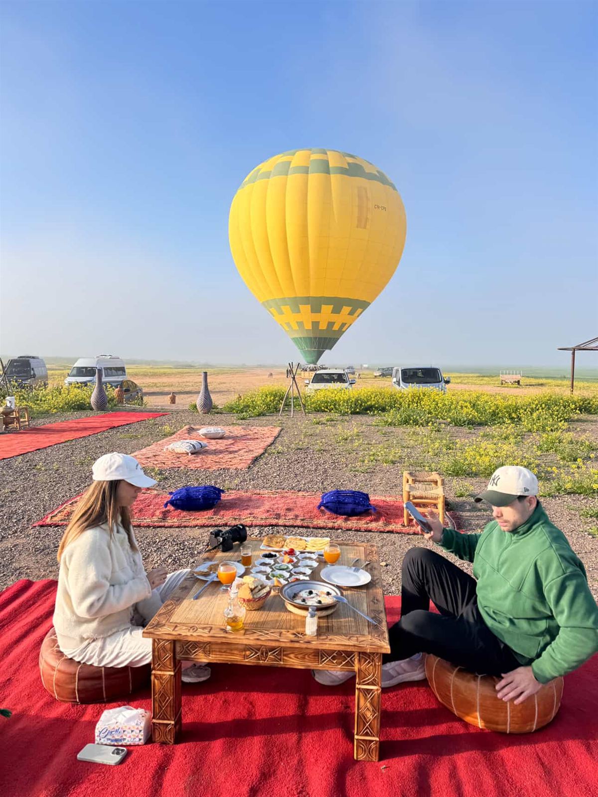 Breakfast on Berber rugs near the balloon